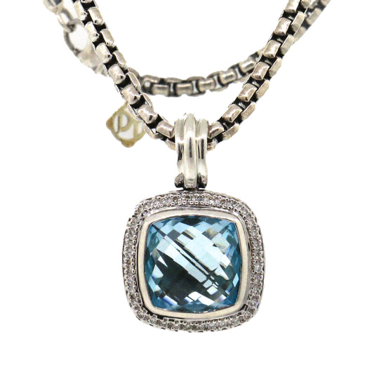 David Yurman Albion Diamond and Blue Topaz Pendant Necklace