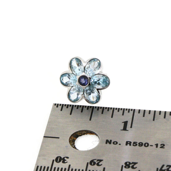 14k White Gold Blue Topaz and Sapphire Flower Earrings