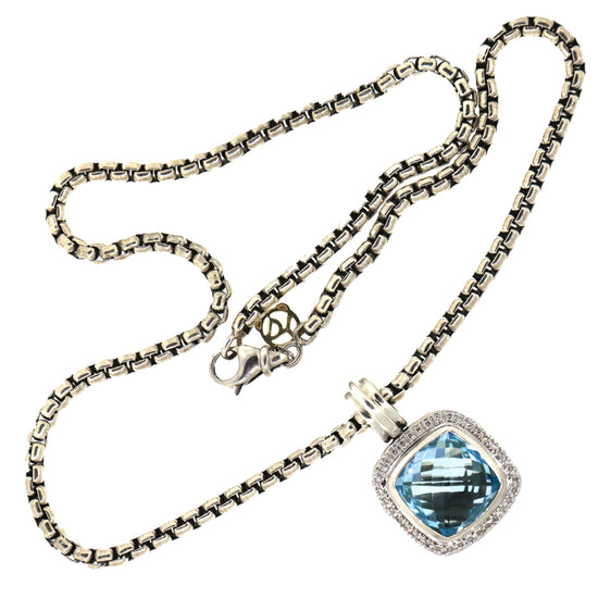 David Yurman Albion Diamond and Blue Topaz Pendant Necklace