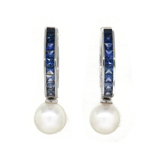 Mikimoto Sapphire and Pearl Hoop Earrings