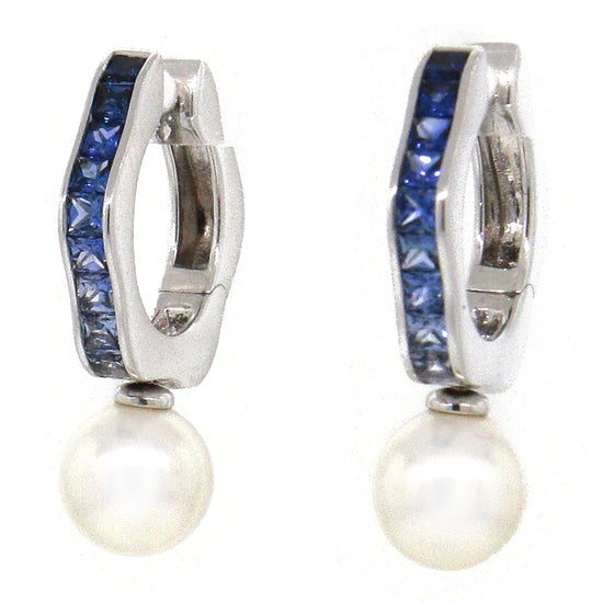 Mikimoto Sapphire and Pearl Hoop Earrings