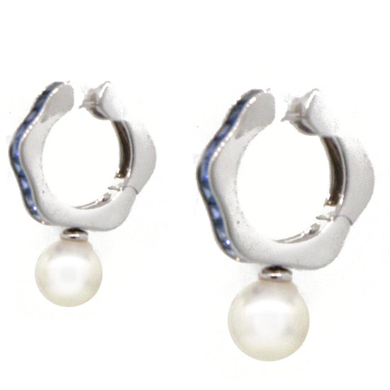 Mikimoto Sapphire and Pearl Hoop Earrings