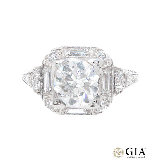 GIA Certified Old European Cut Diamond Engagement Ring Size 7