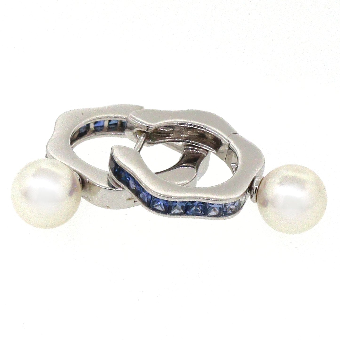 Mikimoto Sapphire and Pearl Hoop Earrings