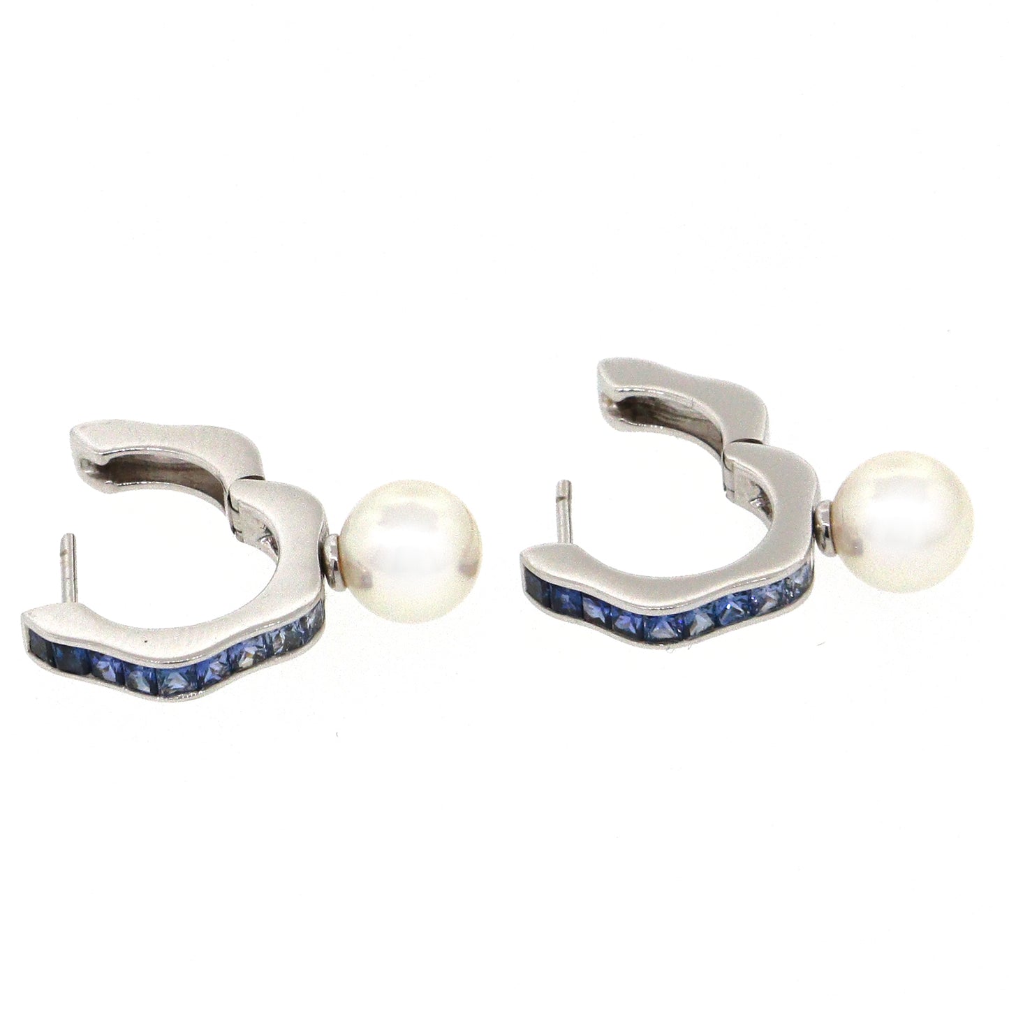 Mikimoto Sapphire and Pearl Hoop Earrings