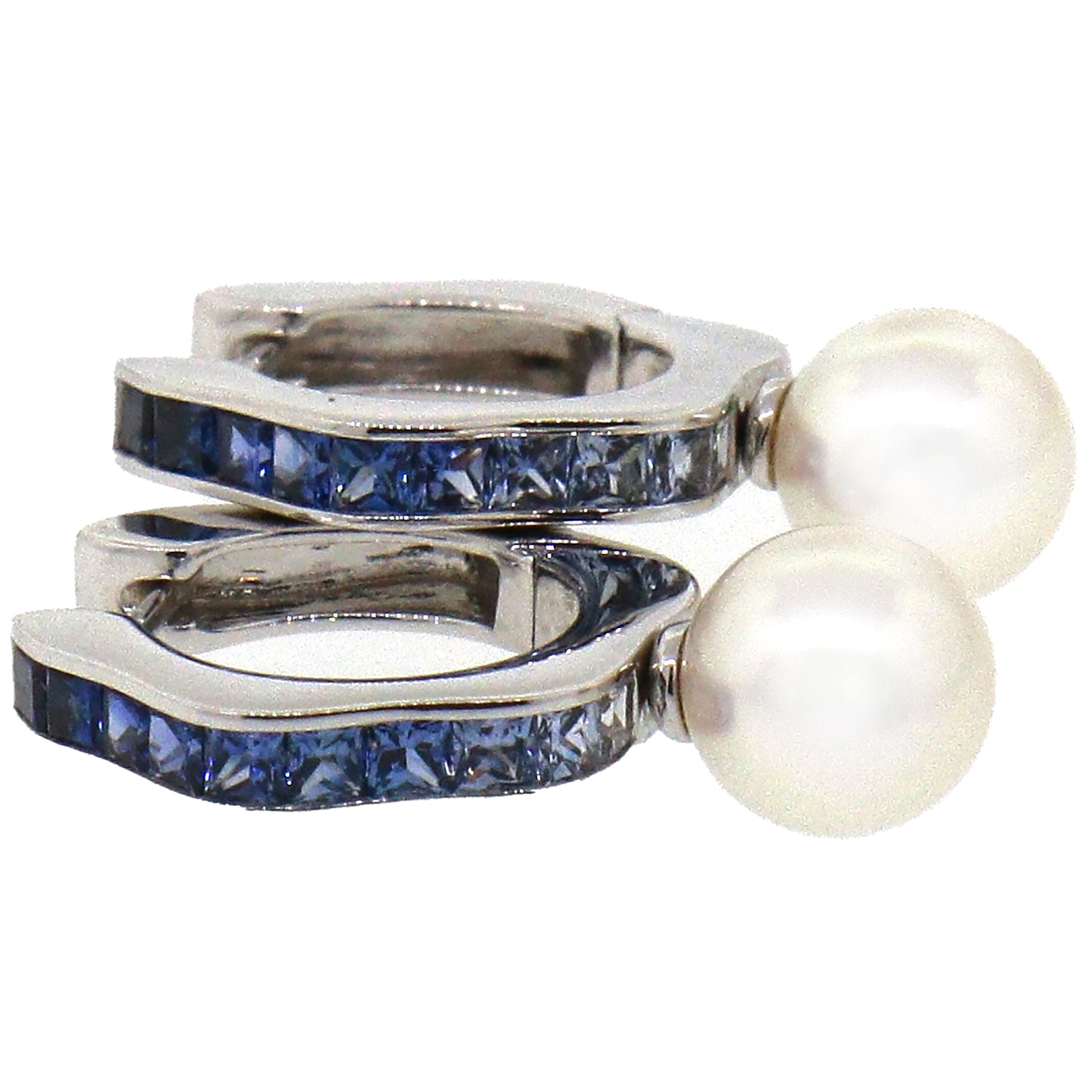 Mikimoto Sapphire and Pearl Hoop Earrings