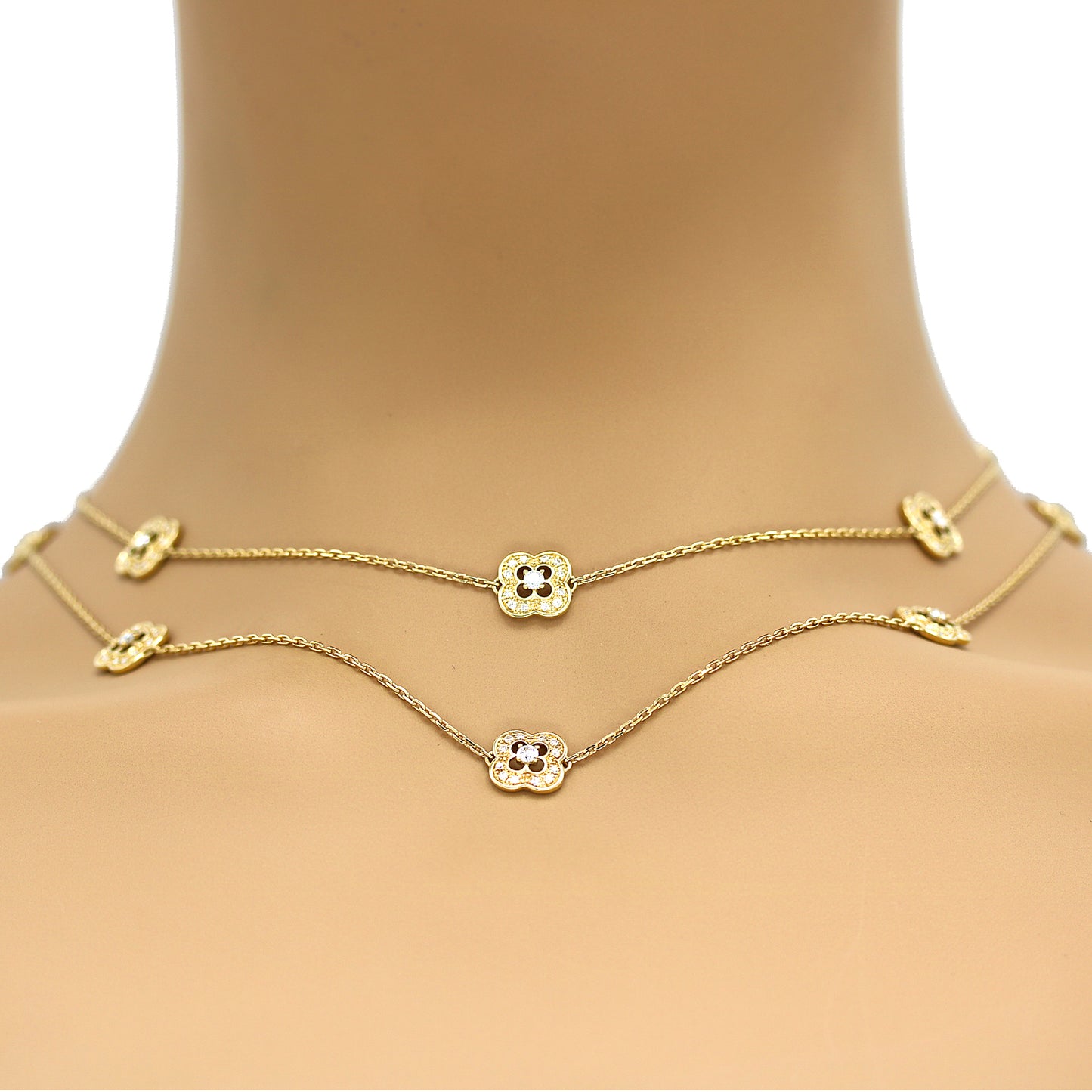 Mauboussin 18K Yellow Gold Diamond Floral Long Necklace