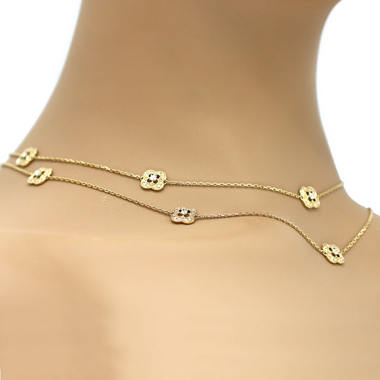 Mauboussin 18K Yellow Gold Diamond Floral Long Necklace