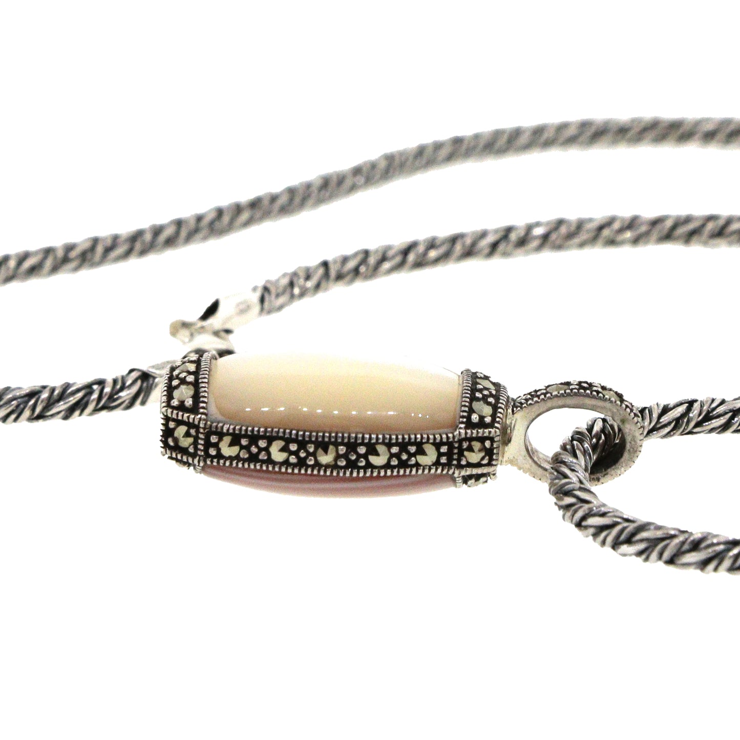 Sterling Silver with Mother of Pearl Drop Pendant Necklace