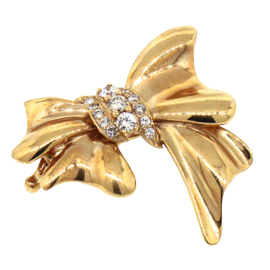 14 kt Yellow Gold Diamond Bow Brooch