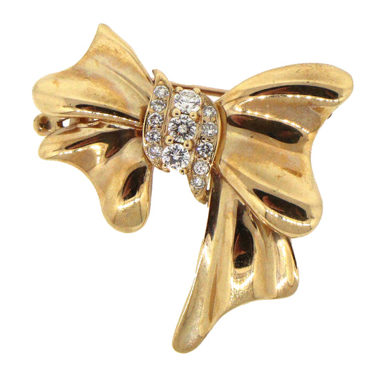 14 kt Yellow Gold Diamond Bow Brooch