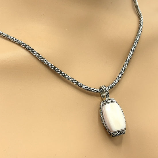 Sterling Silver with Mother of Pearl Drop Pendant Necklace