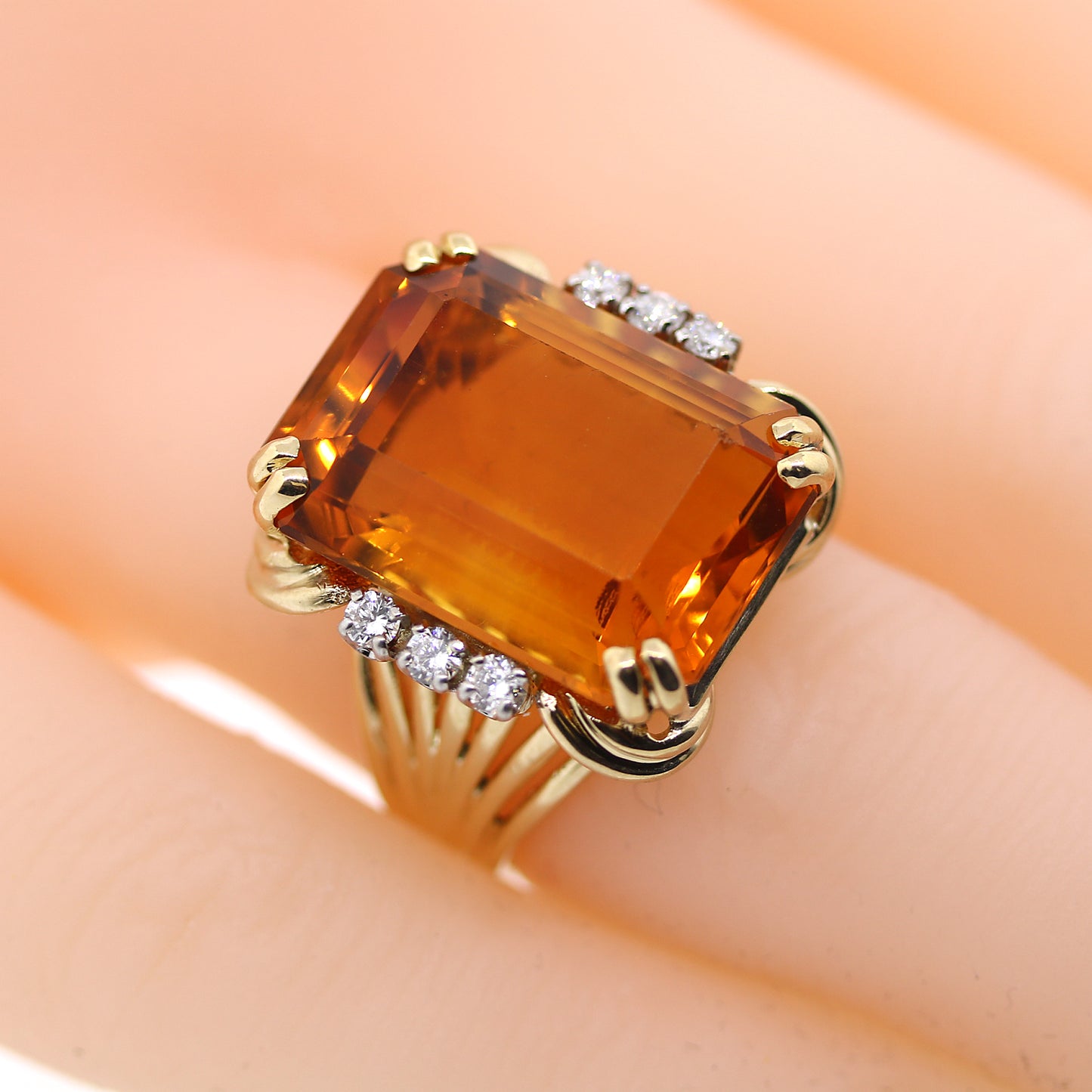 Diamond & Citrine Estate Ring in 14k Gold