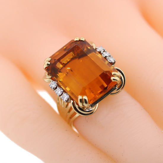 Diamond & Citrine Estate Ring in 14k Gold