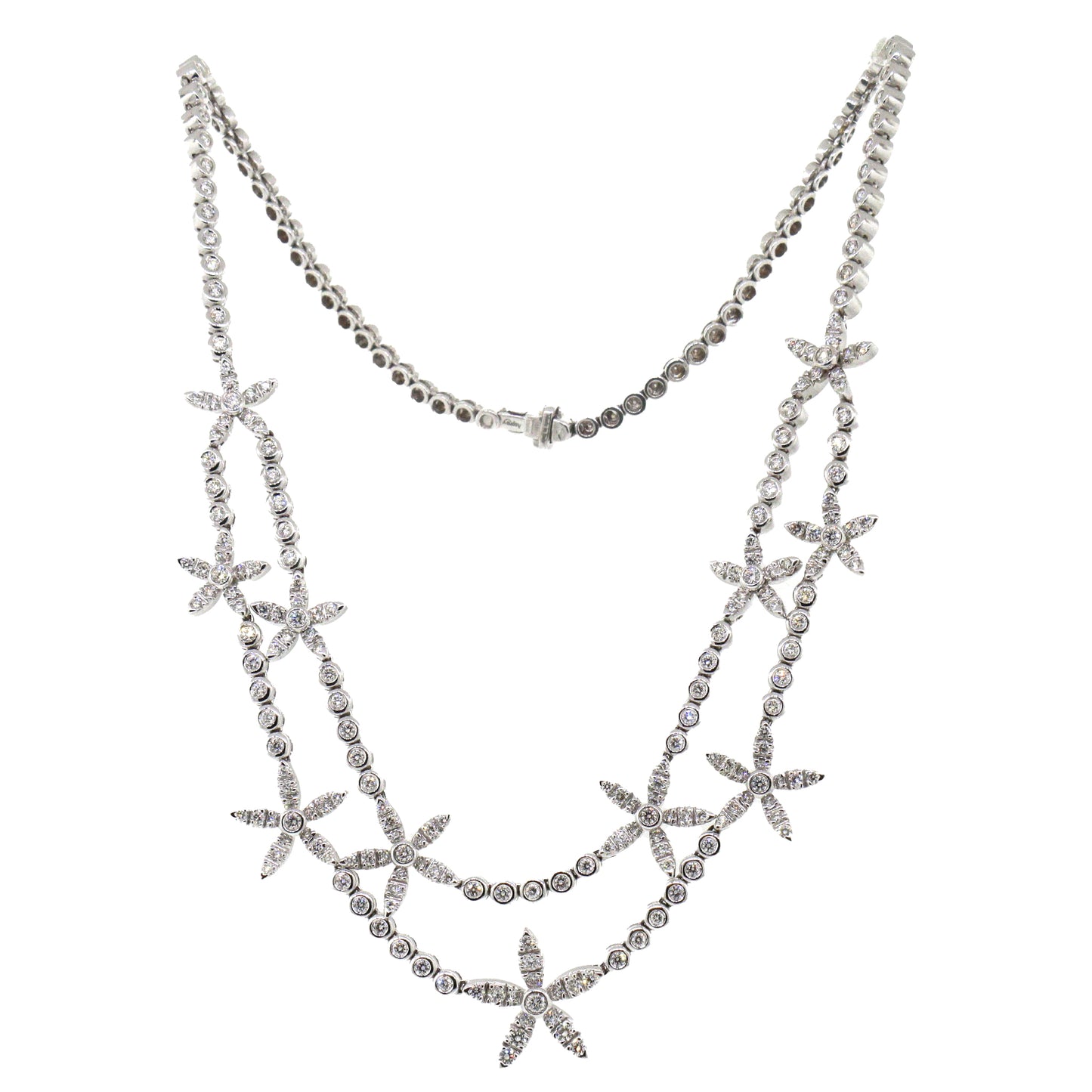 Asprey Daisy Collection Pave Diamond Flowers Necklace