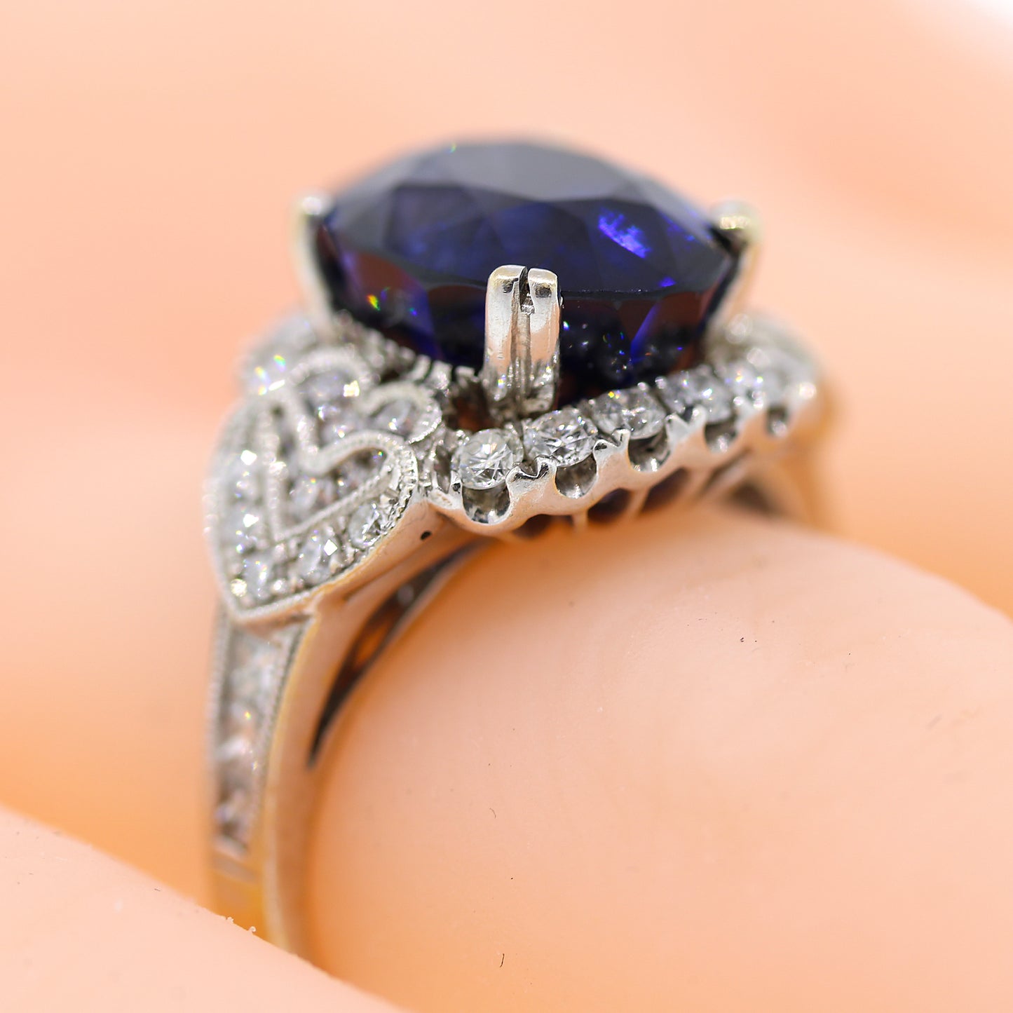 AGL Certified Blue Sapphire and Diamond Ring
