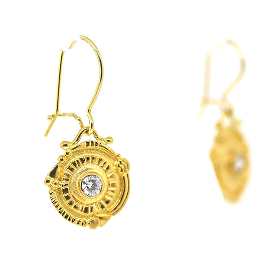 Solid 18 kt and 22 kt Yellow Gold Coin Designed Earrings with Diamond