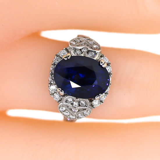 AGL Certified Blue Sapphire and Diamond Ring