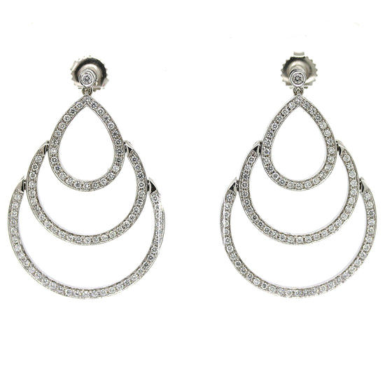 Diamond Triple Hoop Hanging Earrings in 14k White Gold