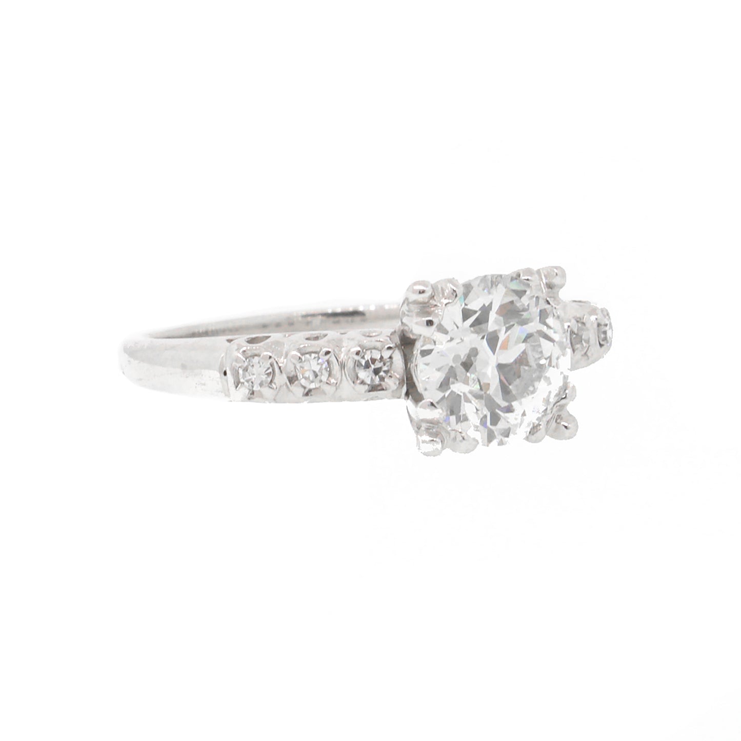 Old Mine Cut Diamond Engagement White Gold Ring