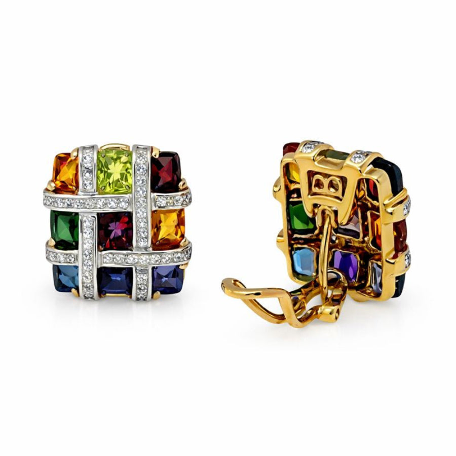 Bellarri Diamond and Multi-color Gemstones Mosaic Earrings