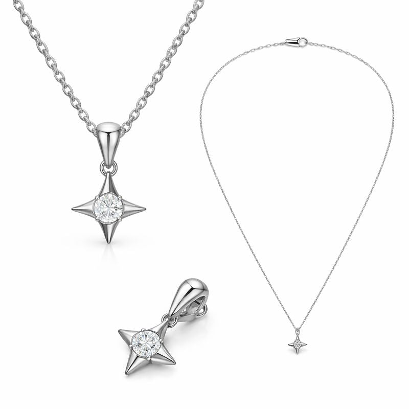 10kt White Gold Star of Hope Diamond Pendant Necklace