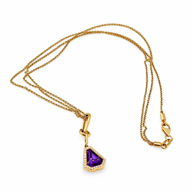 Elegant Amethyst and Diamond Pendant Necklace in 14 kt Rose Gold Chain