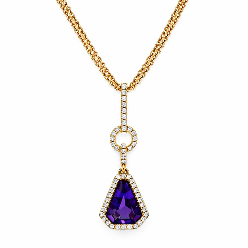 Elegant Amethyst and Diamond Pendant Necklace in 14 kt Rose Gold Chain