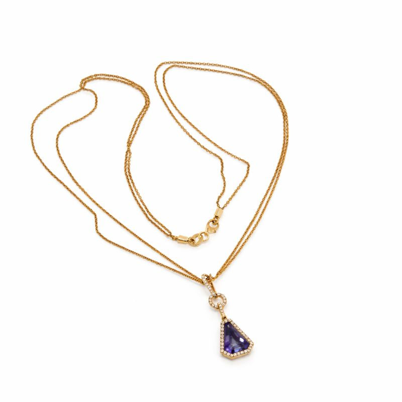 Elegant Amethyst and Diamond Pendant Necklace in 14 kt Rose Gold Chain