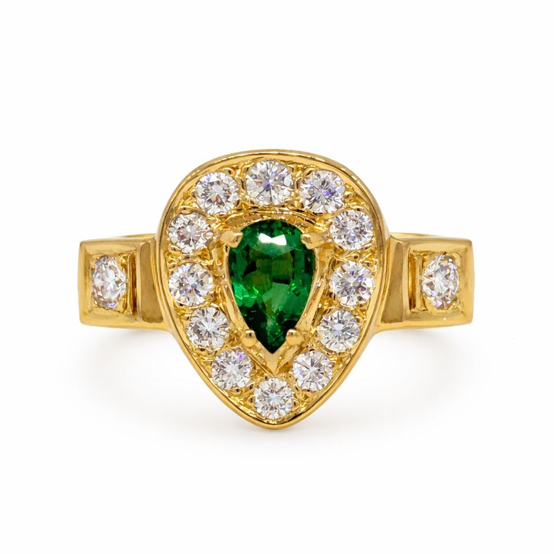 Estate Pear Shaped Emerald and Diamond Ring