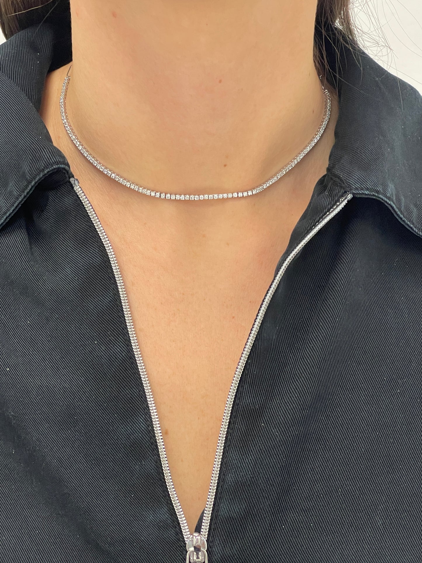 Chain Link Diamond Tennis Choker Necklace