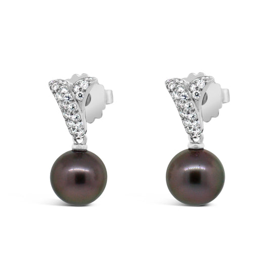 Mikimoto Black Pearl and Diamond Earringss