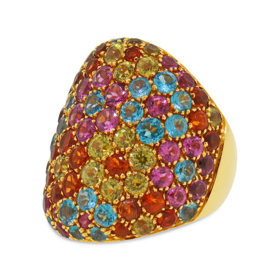 Pasquale Bruni Multicolor Gemstones 18k Yellow Gold Dome Ring