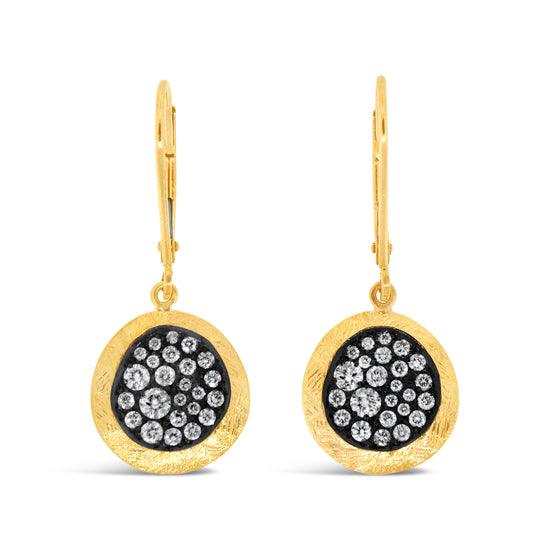 18k Yellow Gold Diamond Disc Inset Earrings