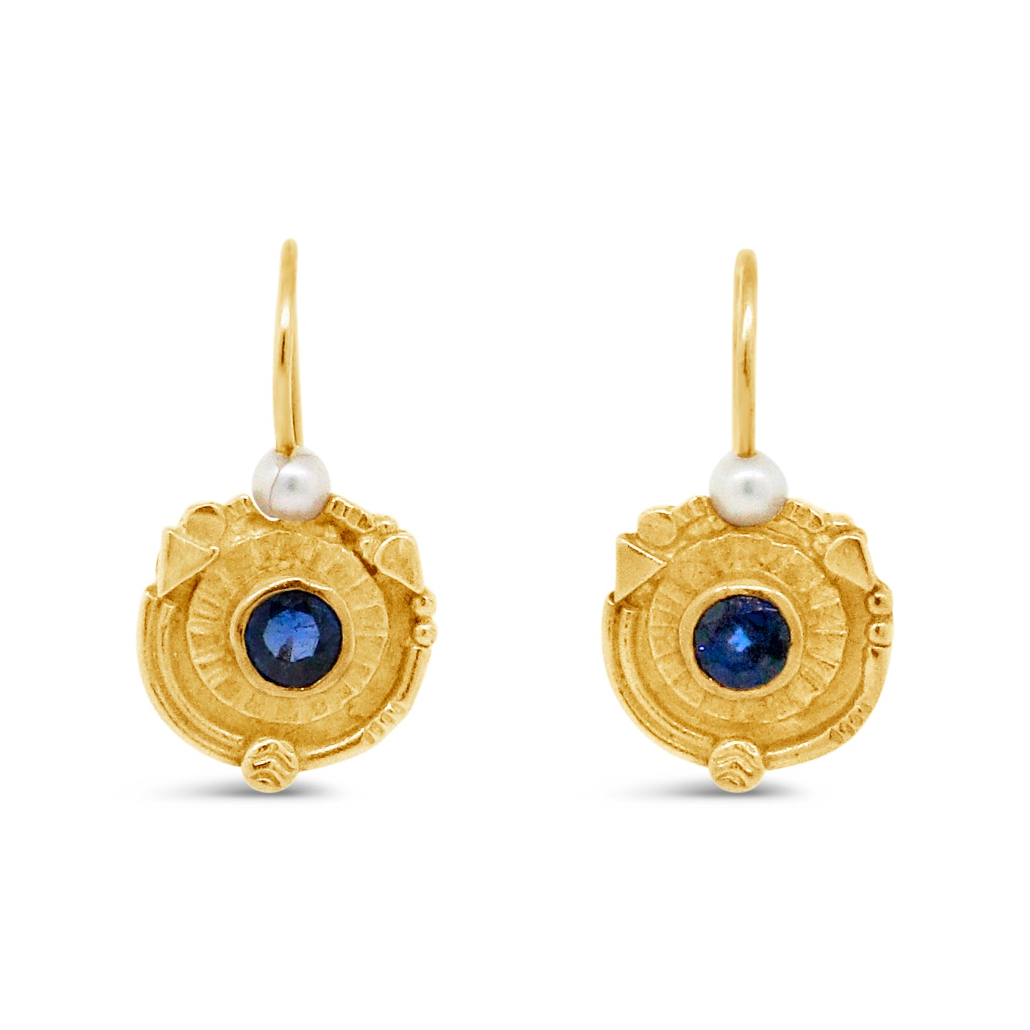 22k Yellow Gold Sapphire and Pearl Dangle Earrings