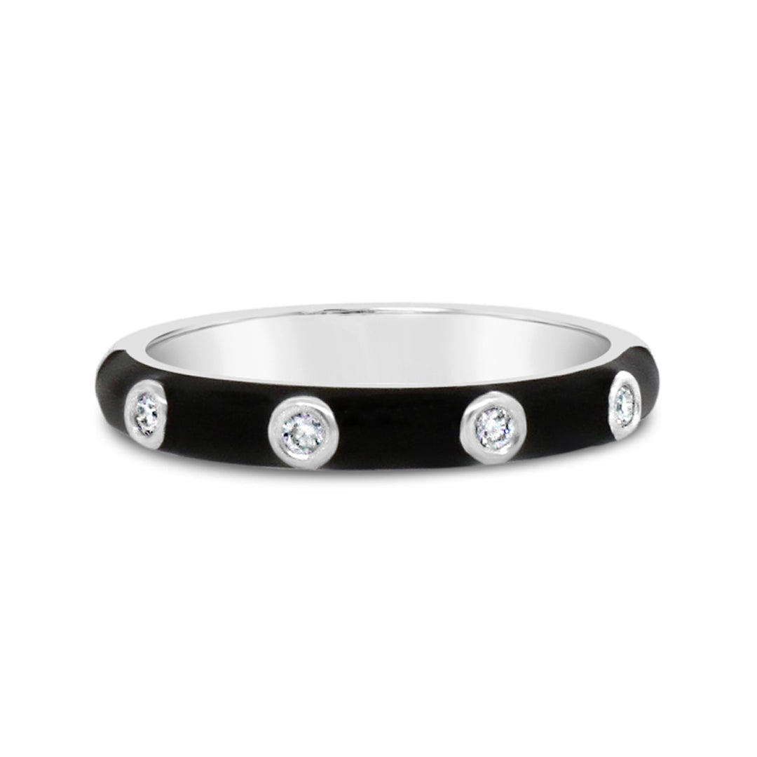 18k White Gold with Diamond and Black Enamel Band Ring