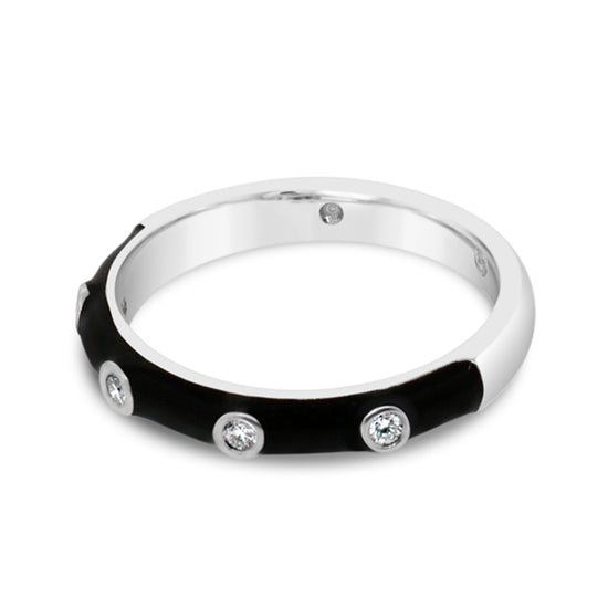 18k White Gold with Diamond and Black Enamel Band Ring