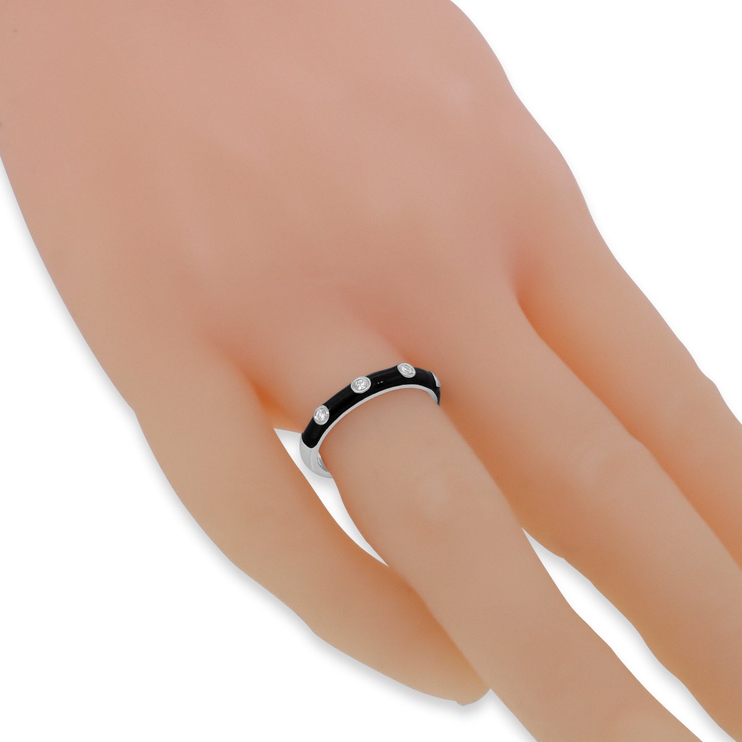 18k White Gold with Diamond and Black Enamel Band Ring