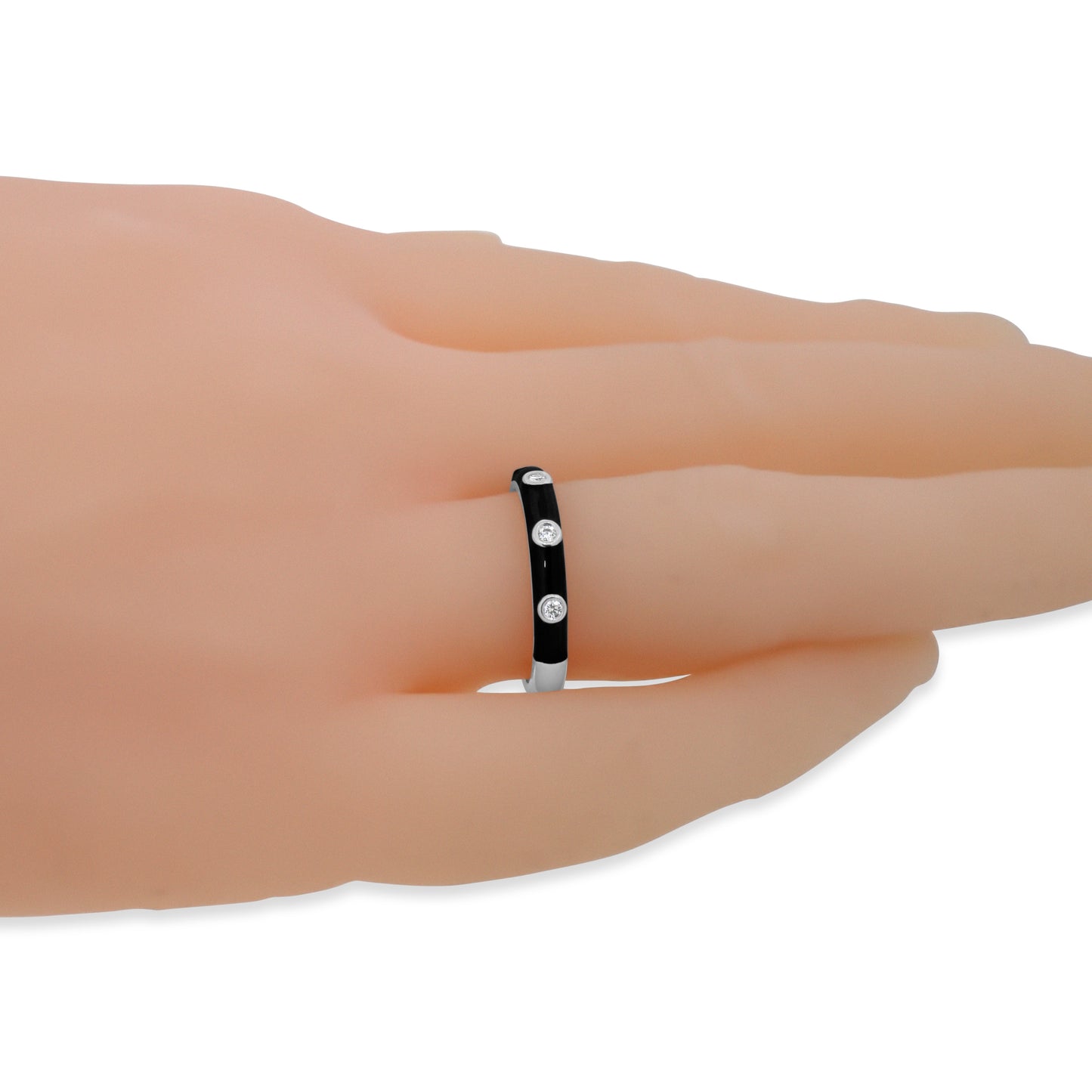 18k White Gold with Diamond and Black Enamel Band Ring