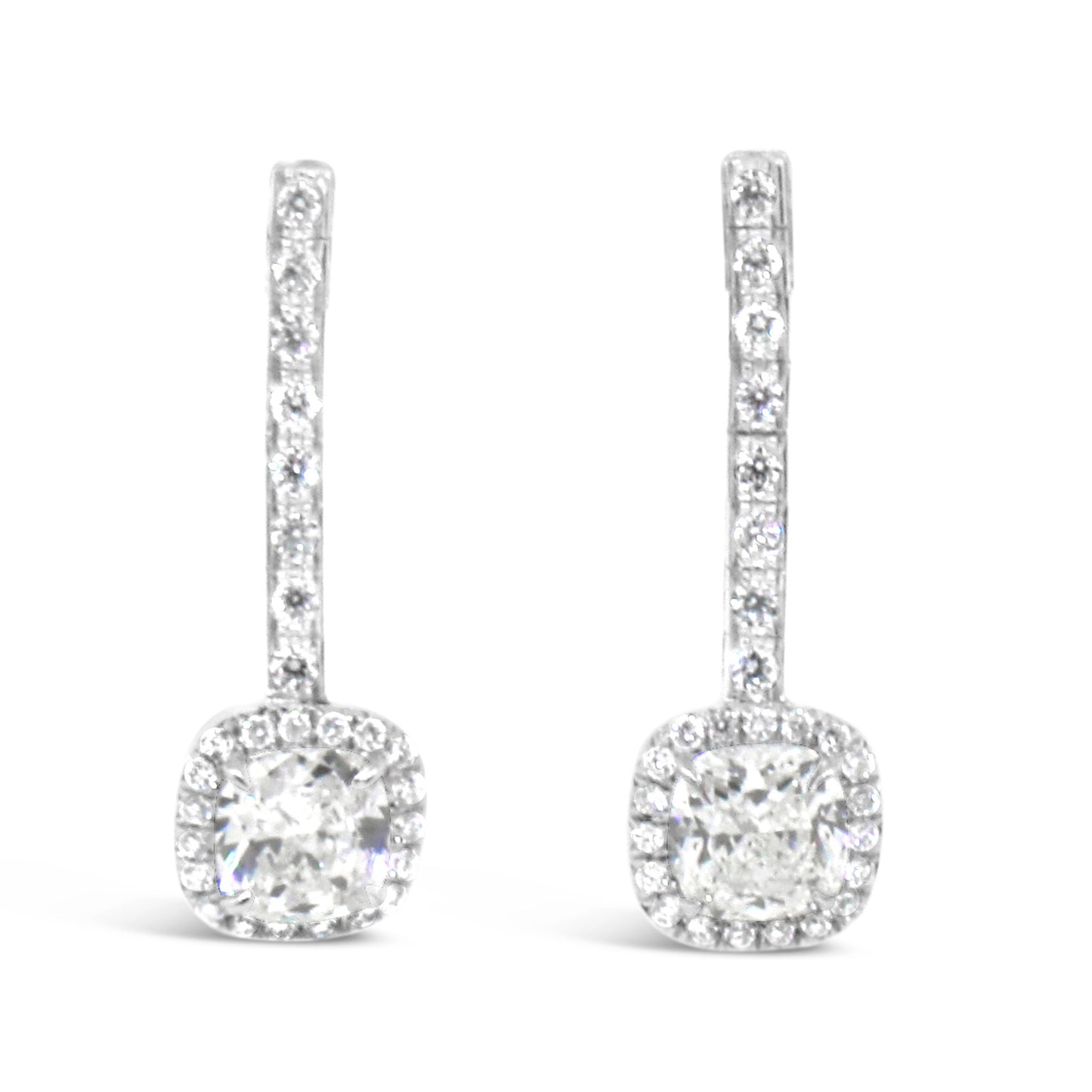 18k White Gold Cushion Cut Diamond Hanging Earrings