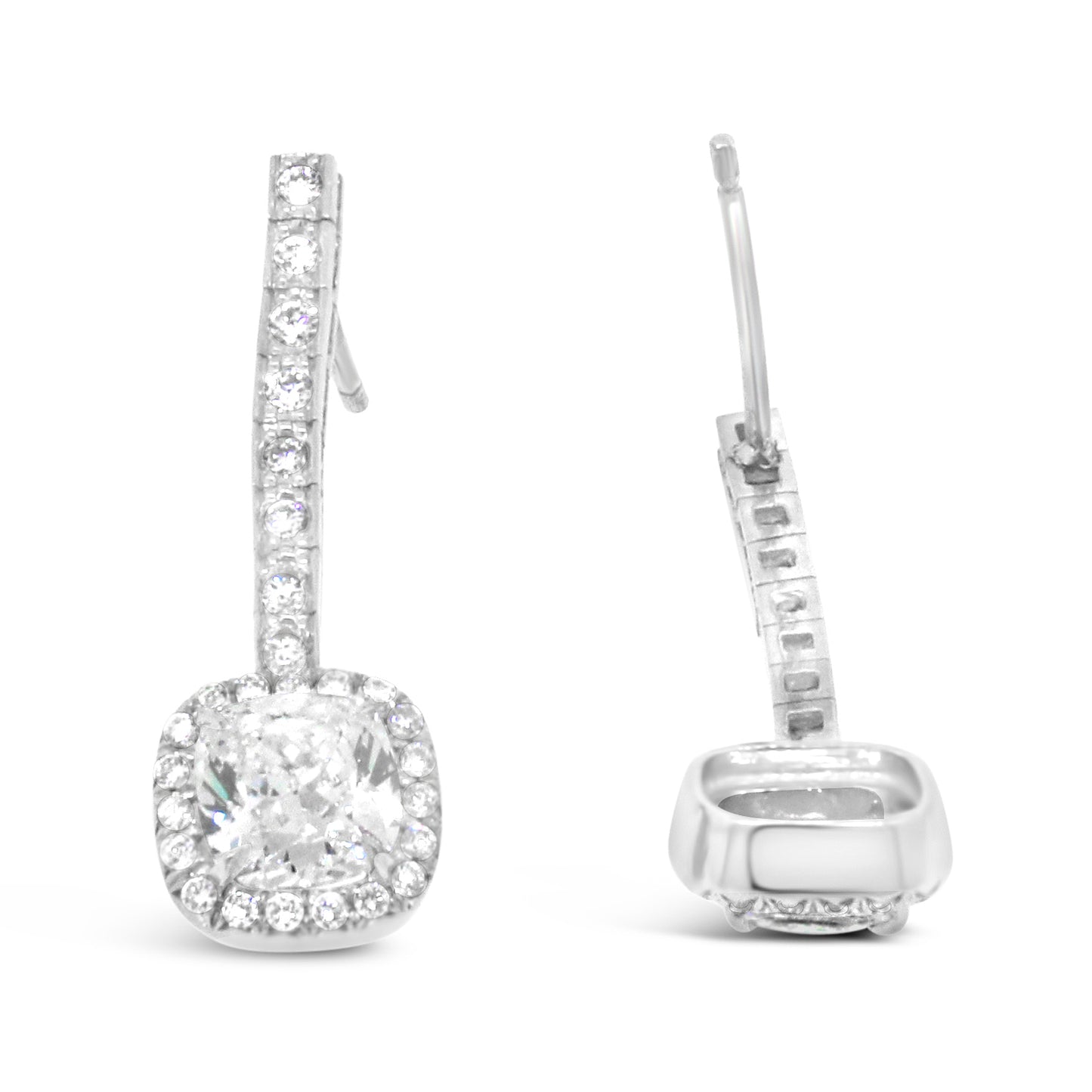 18k White Gold Cushion Cut Diamond Hanging Earrings