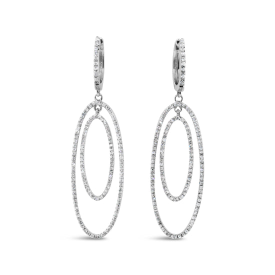 14kt White Gold Double Oval Diamond Dangle Earrings