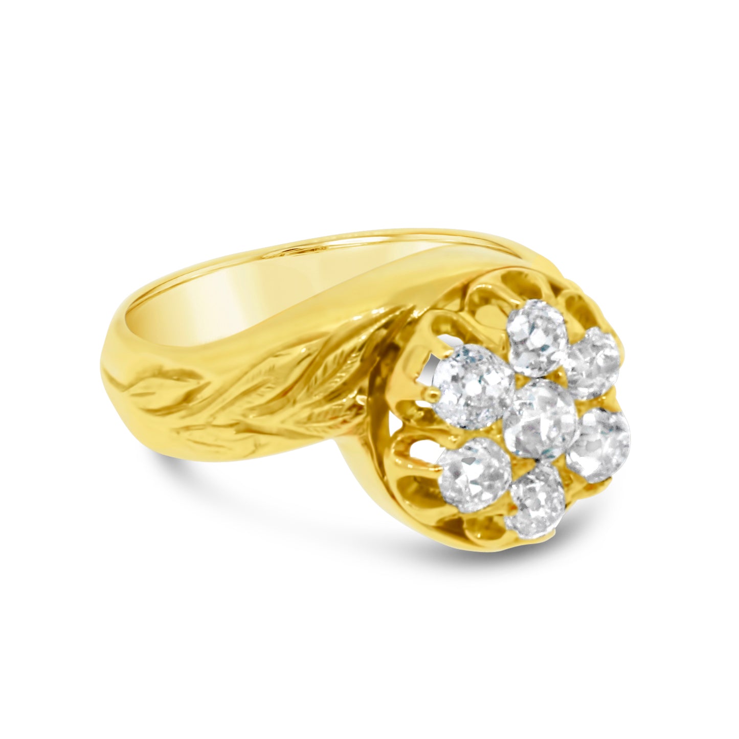 Old Mine Cut Diamond Cluster Ring in 14k Yellow Gold