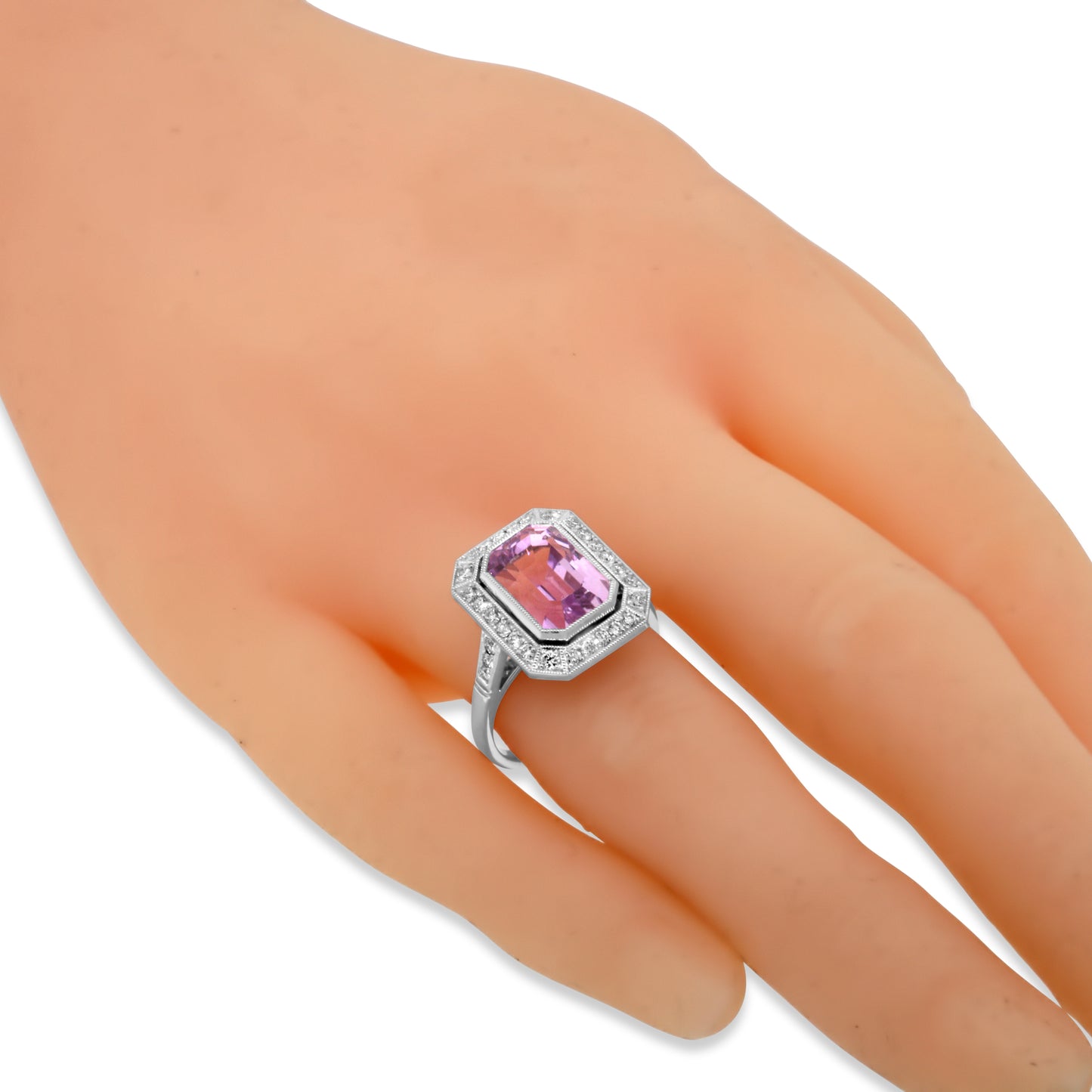 Beautiful Kunzite and Diamond Engagement Ring in Platinum