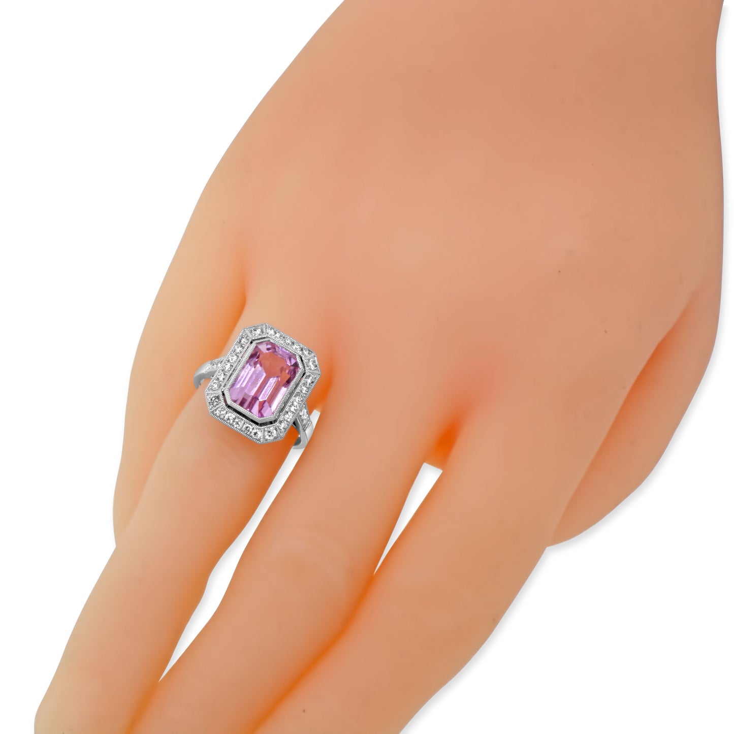 Beautiful Kunzite and Diamond Engagement Ring in Platinum