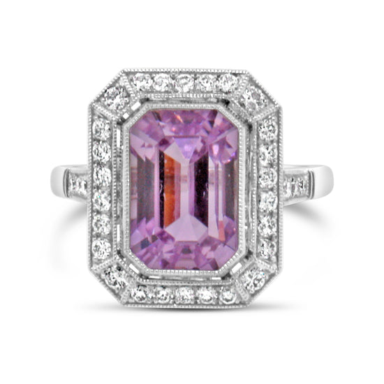 Beautiful Kunzite and Diamond Engagement Ring in Platinum