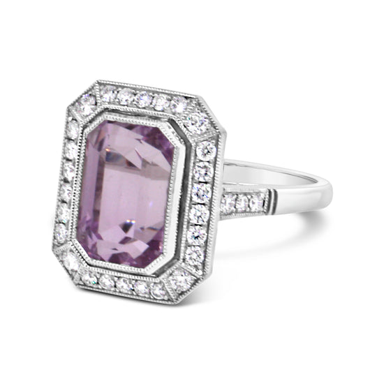 Beautiful Kunzite and Diamond Engagement Ring in Platinum