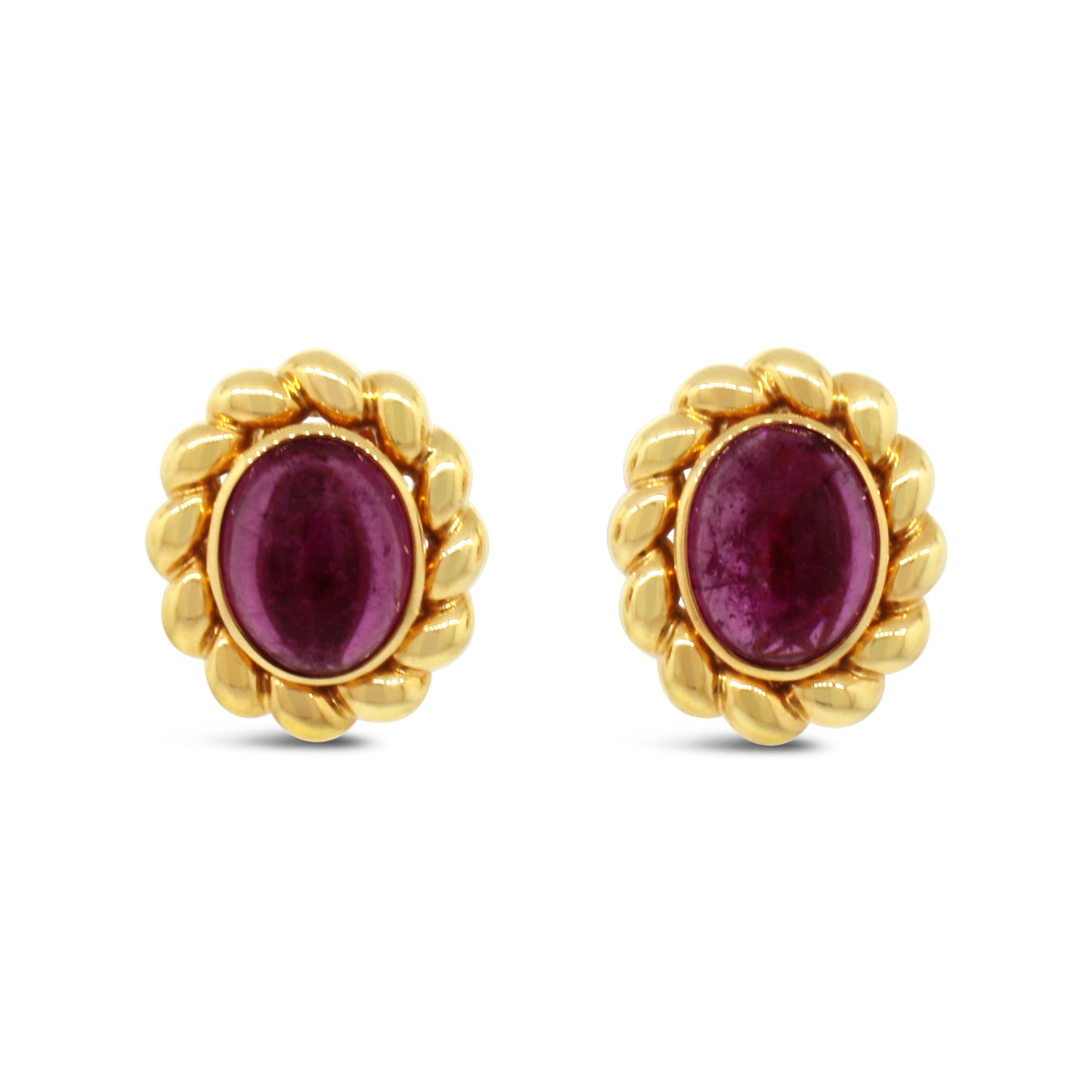 18k Yellow Gold Pink Tourmaline Cabochon Clip-on Earrings