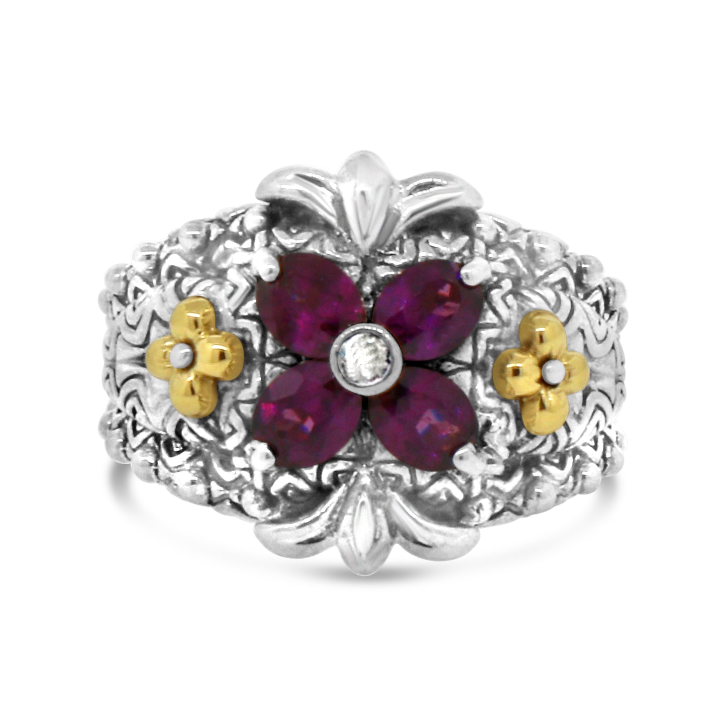 Barbara Bixby Rhodolite Garnet Silver and 18k Gold Ring