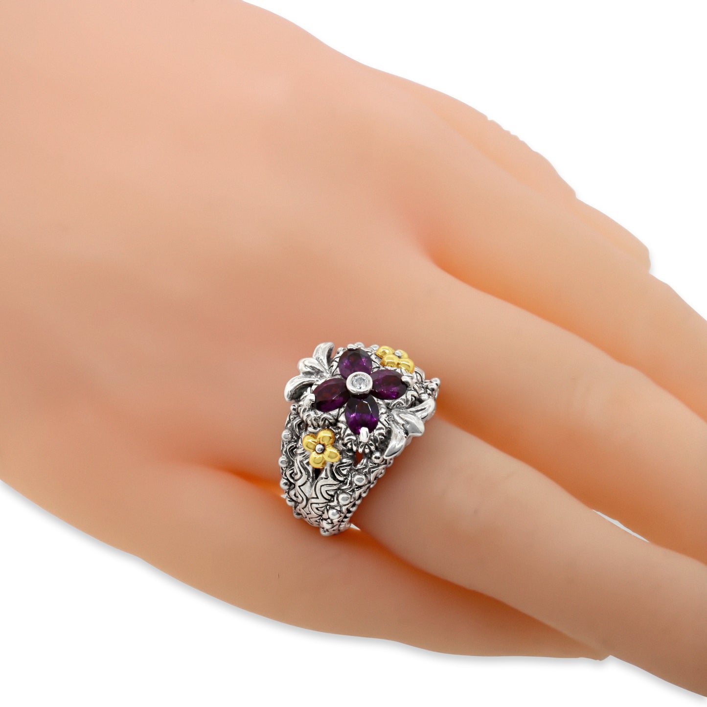 Barbara Bixby Rhodolite Garnet Silver and 18k Gold Ring